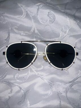 Men's Versace White Frame Aviator Sunglasses with Black Lenses